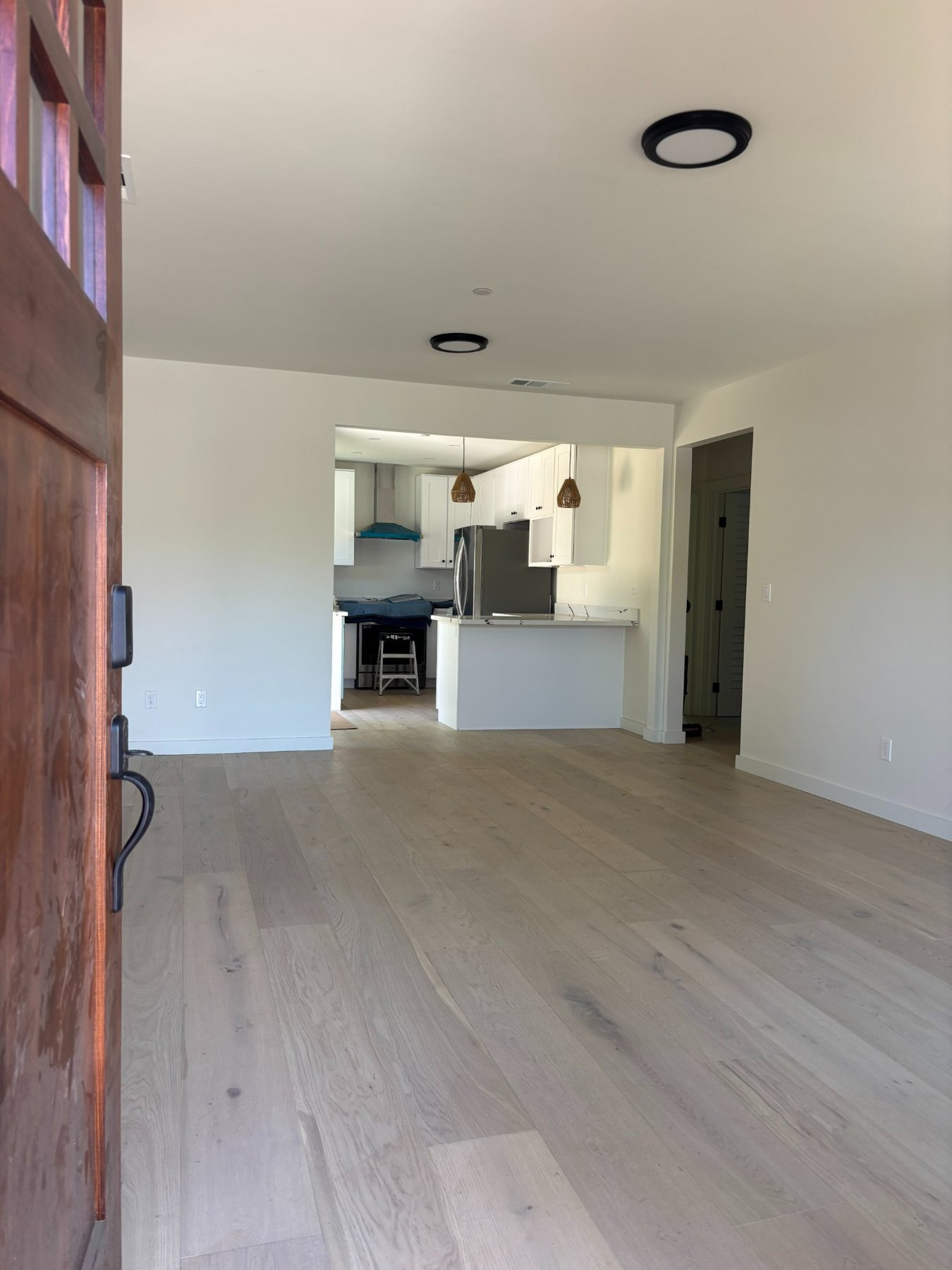 Interior living area with view toward kitchen